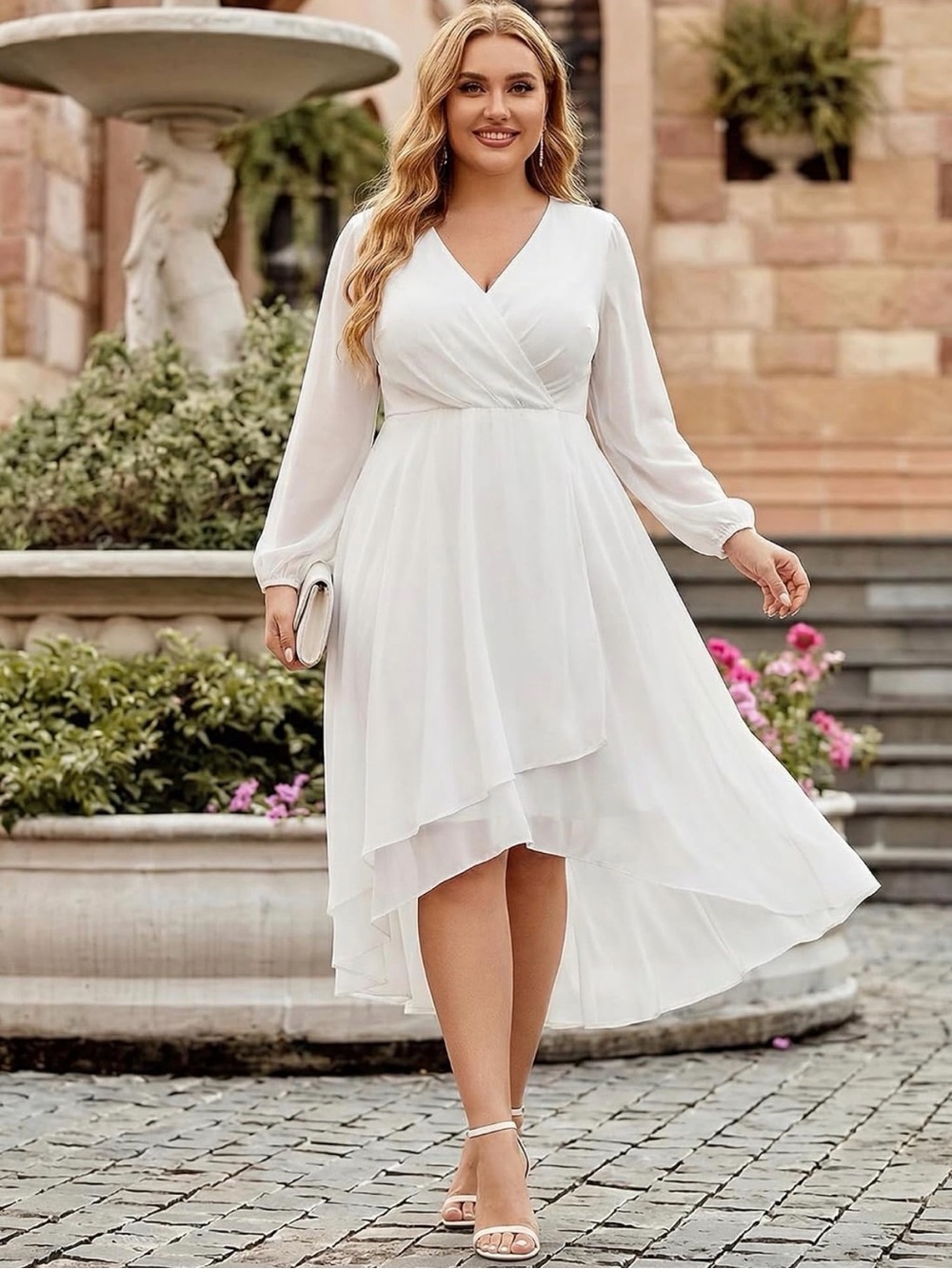 NWT Ever Pretty Ivory High-Low Surplice Chiffon Dress, 16